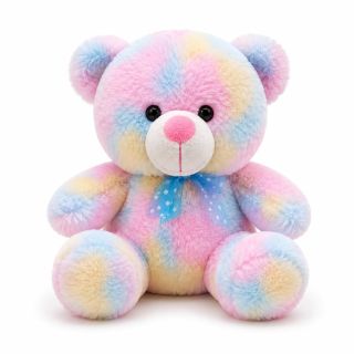Elora Gifting Rainbow Pastel Plush Teddy Bear with Blue Polka Dot Bow (Medium Size)