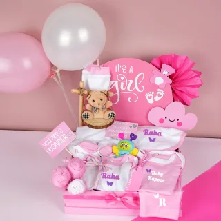 Elora Gifting Personalised 'It's A Girl' Newborn Baby Welcome Gift Hamper (Pink)