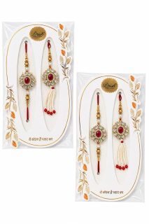 Drish Rakhi Creations Traditional Stone Studded Rakhi Set (Pack of 2)