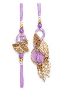 Designer Floral Pearl and Stone Embellished Rakhi Set (Pack of 2)