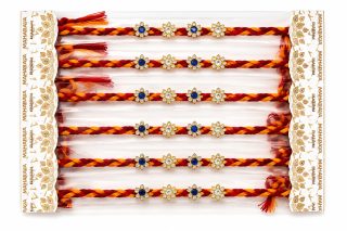 Maharaja Designer Rakhi Set, Pack of 6 (Red and Orange)