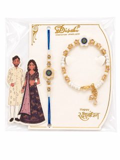 Dipshi Evil Eye Rakhi and Bracelet Set (Blue/White)