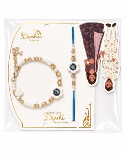 Dipshi Kadden Evil Eye Rakhi and Bracelet Set (Blue/White)