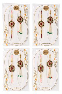 Duo Designer Rakhi Set with Stone Studded Floral Motif (Pack of 4)