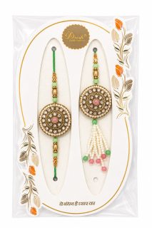 Drish Rakhi Creations Designer Pearl and Stone Studded Rakhi Set (Pack of 2)